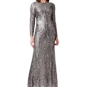 ADRIANNA PAPELL Long Sleeve Stretch Sequin Mermaid Gown Sz 2,4,6